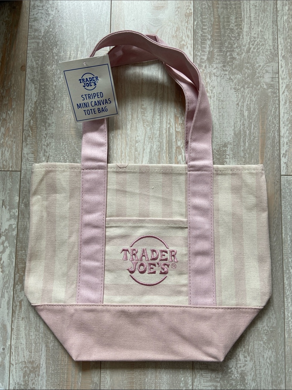 Trader Joe's Pink Striped Canvas Tote Bag